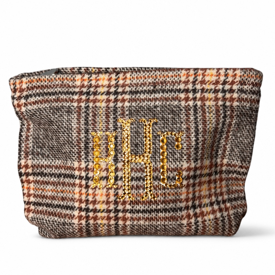 Preppy Monogram Plaid Makeup Bag