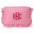 Seersucker Ruffle Monogram Makeup Bag