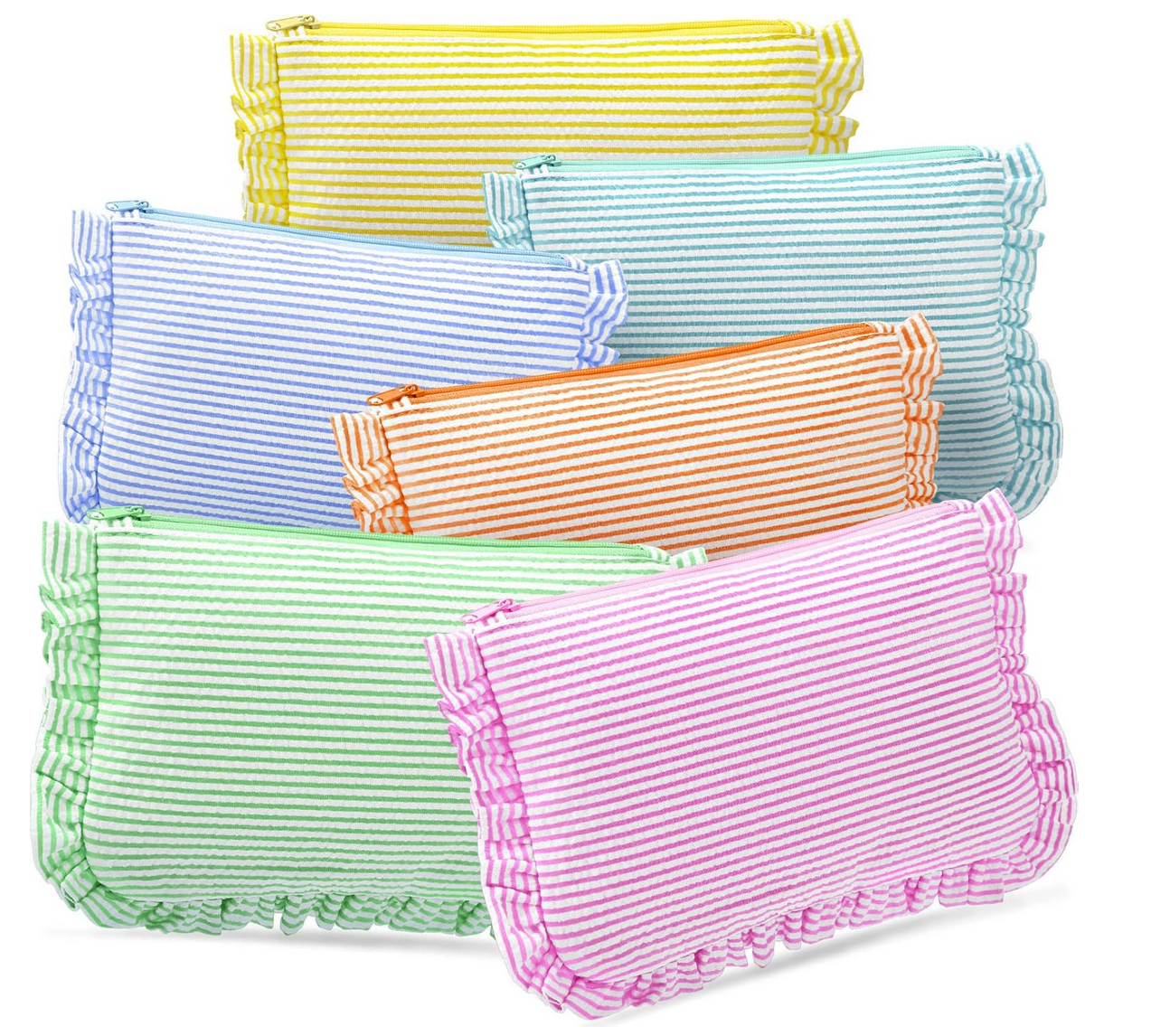 Seersucker Ruffle Monogram Makeup Bag