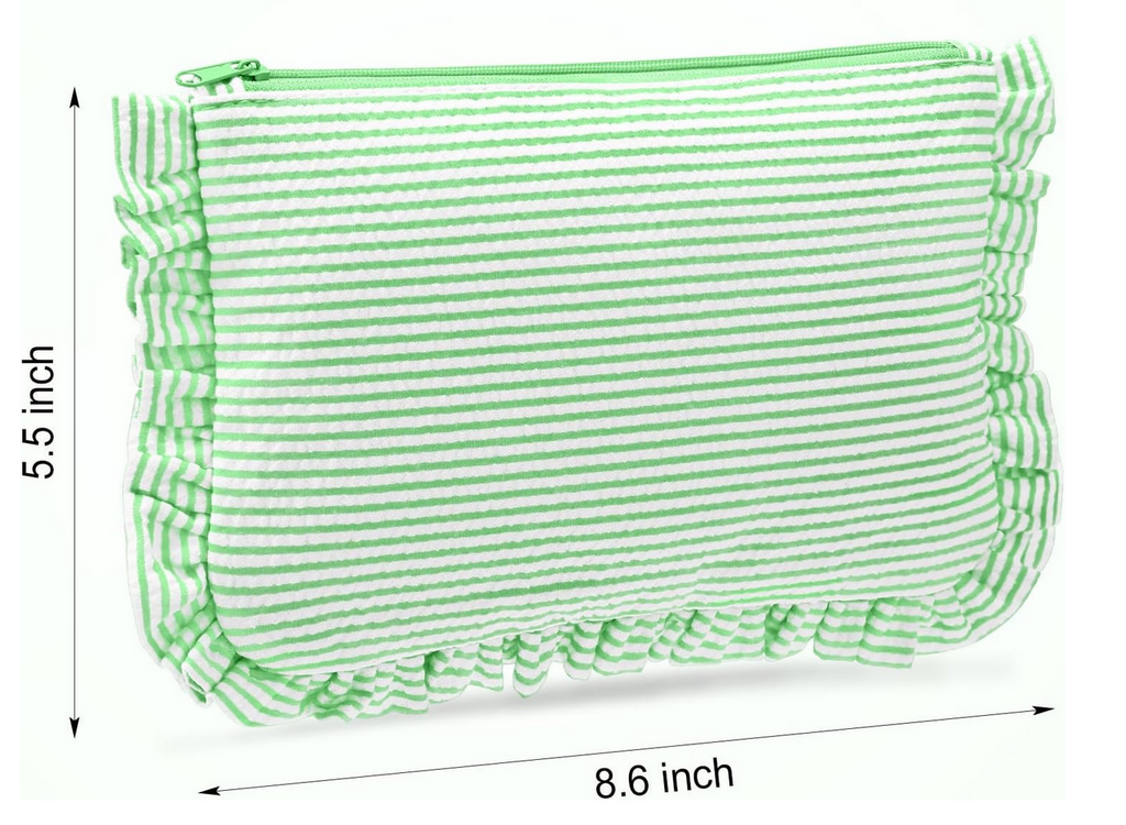 Seersucker Ruffle Monogram Makeup Bag